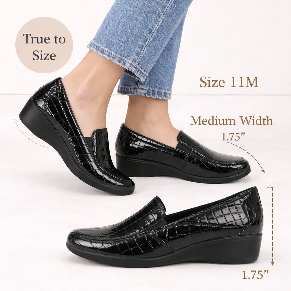 Clarks Gael Bobtail Loafers Black Croc Patent Comfort Slip-On Size 11 - Picture 2 of 13